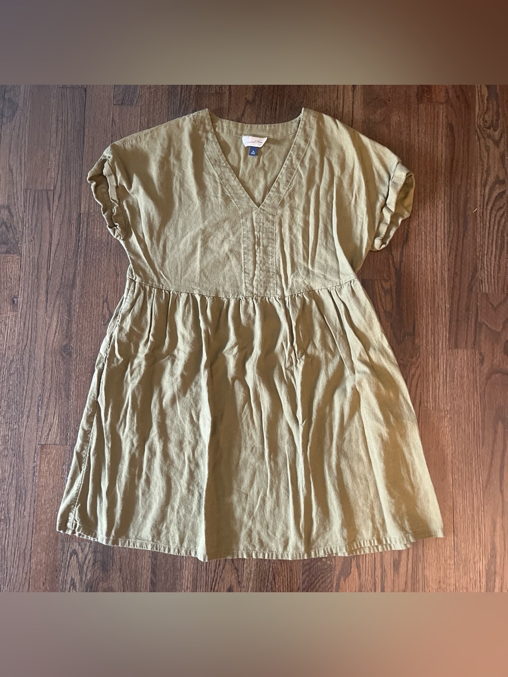 Olive Green Linen Babydoll Dress